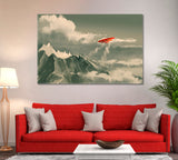 Red Biplane Flying over Mountain Canvas Print ArtLexy 1 Panel 24"x16" inches 