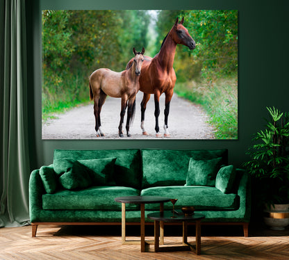 Akhal Teke Horses Mare and Foal Canvas Print ArtLexy 1 Panel 24"x16" inches 