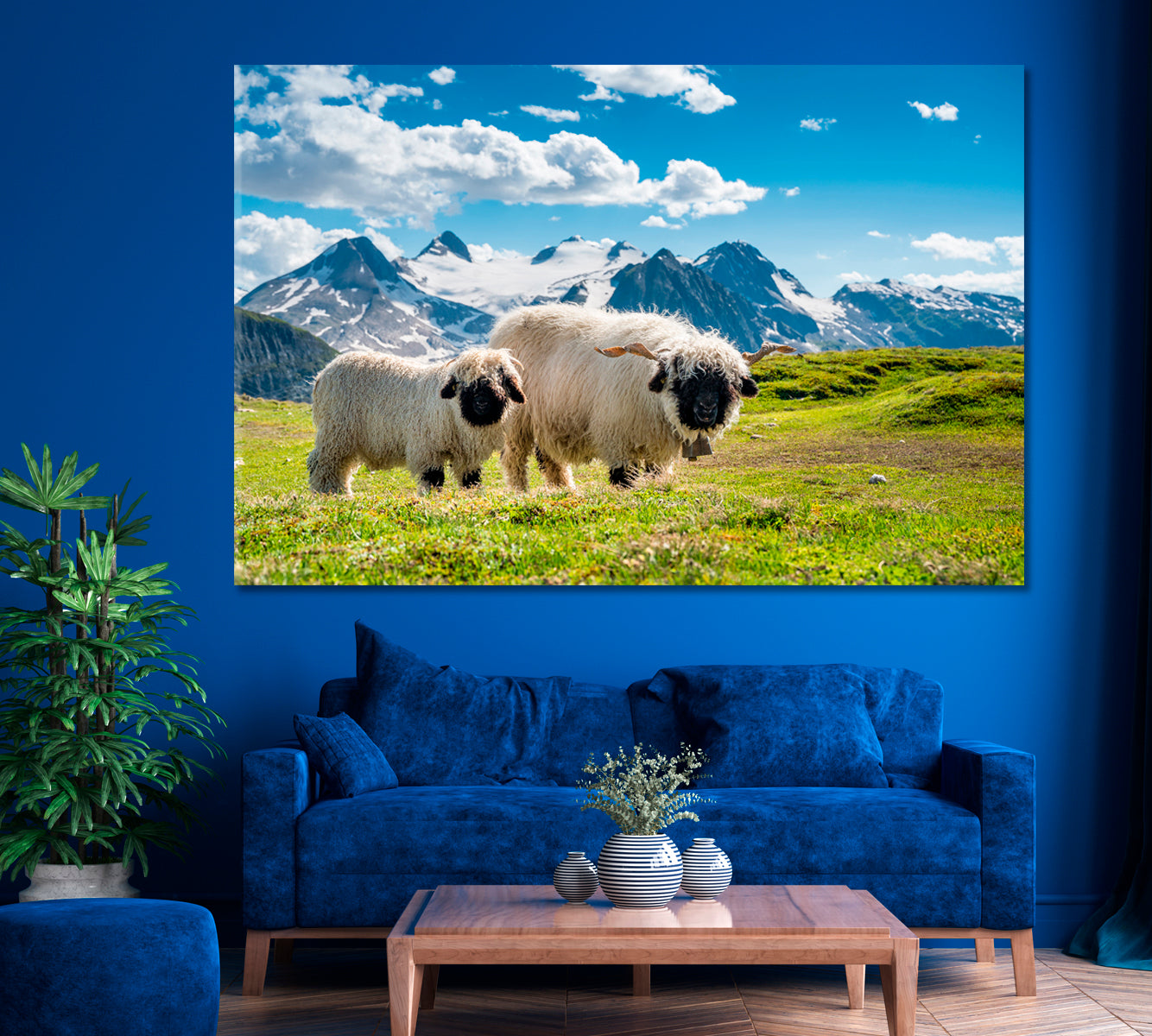 Valais Blacknose Sheep Valais Alps Canvas Print ArtLexy 1 Panel 24"x16" inches 