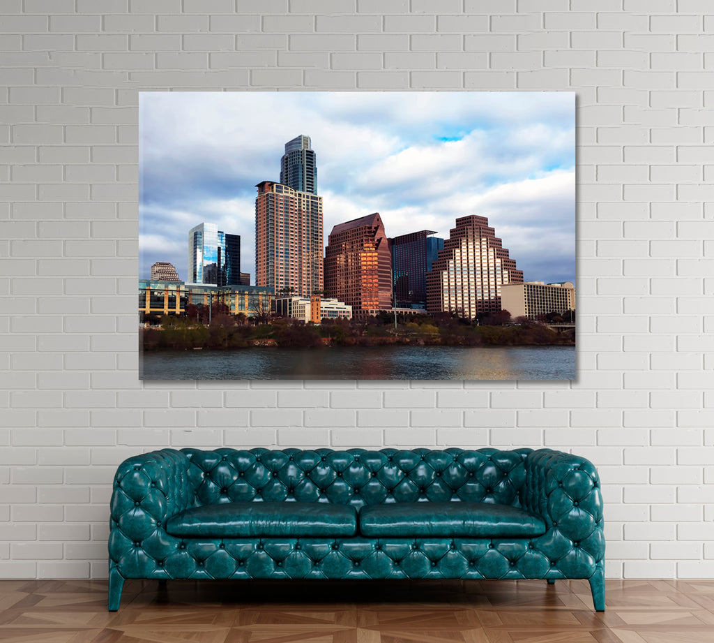 Panorama Of Downtown Austin at Twilight Canvas Print ArtLexy 1 Panel 24"x16" inches 