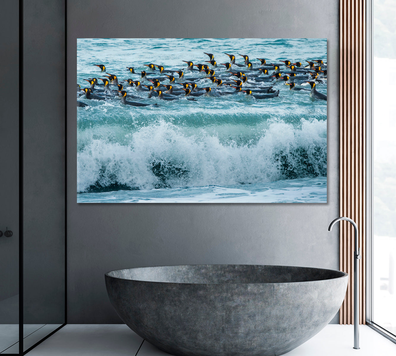 King Penguins Swimming in Waves Canvas Print ArtLexy   
