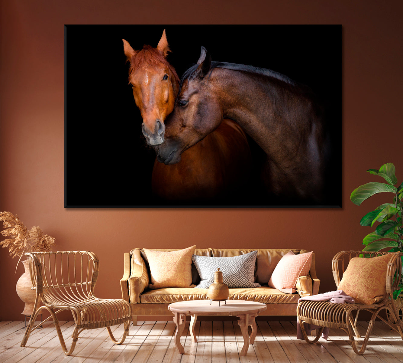 Portrait of Two Horses Canvas Print ArtLexy 1 Panel 24"x16" inches 