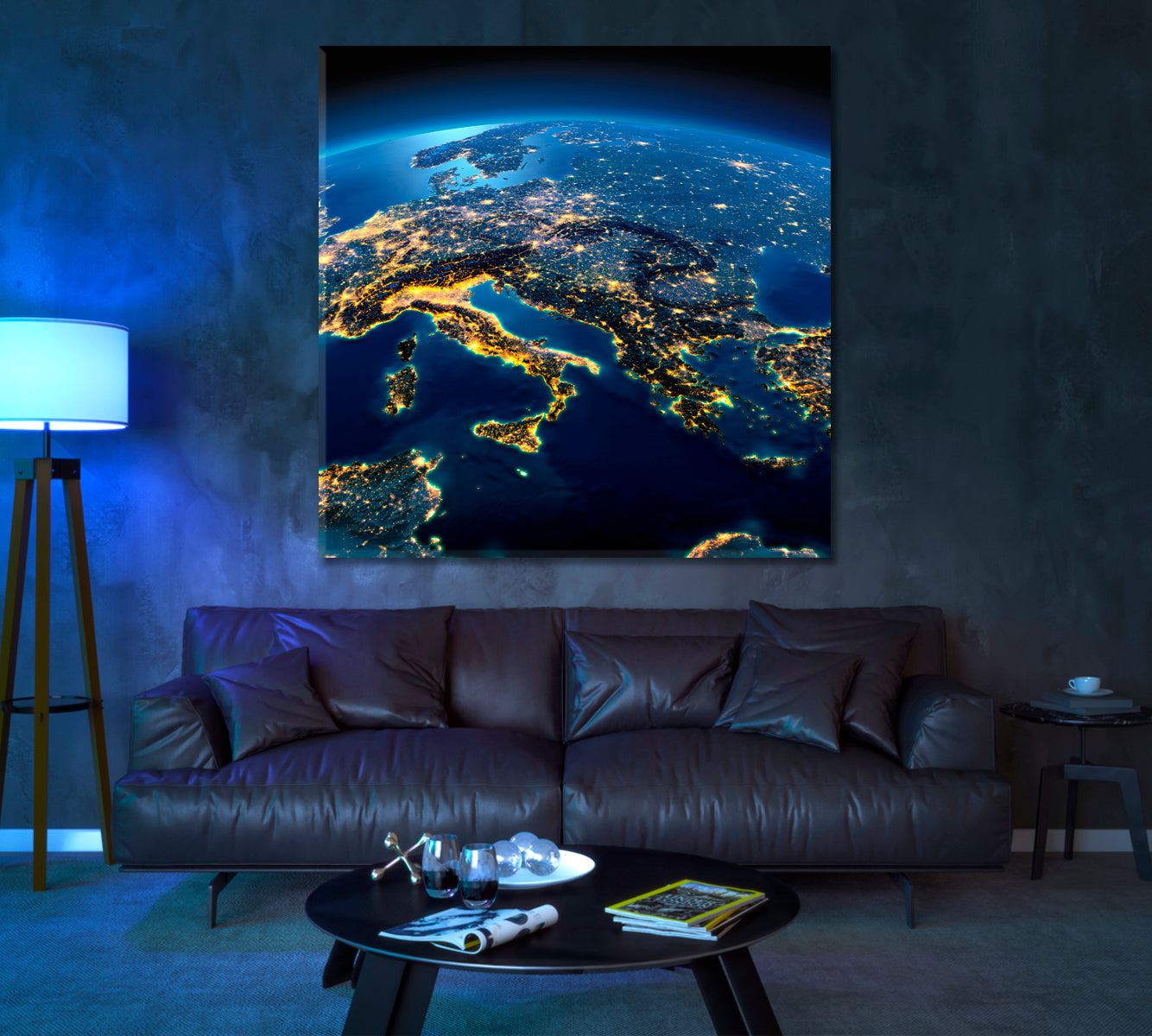 Night Planet Earth with City Lights Canvas Print ArtLexy 1 Panel 12"x12" inches 