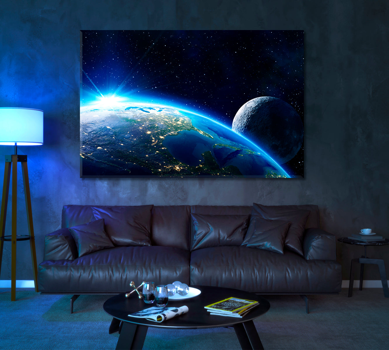 Horizon Planet Earth with Moon Canvas Print ArtLexy   