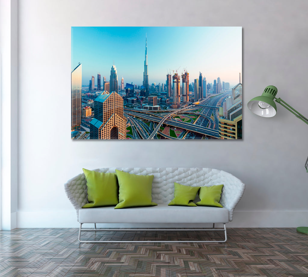 Dubai City Skyline United Arab Emirates Canvas Print ArtLexy 1 Panel 24"x16" inches 