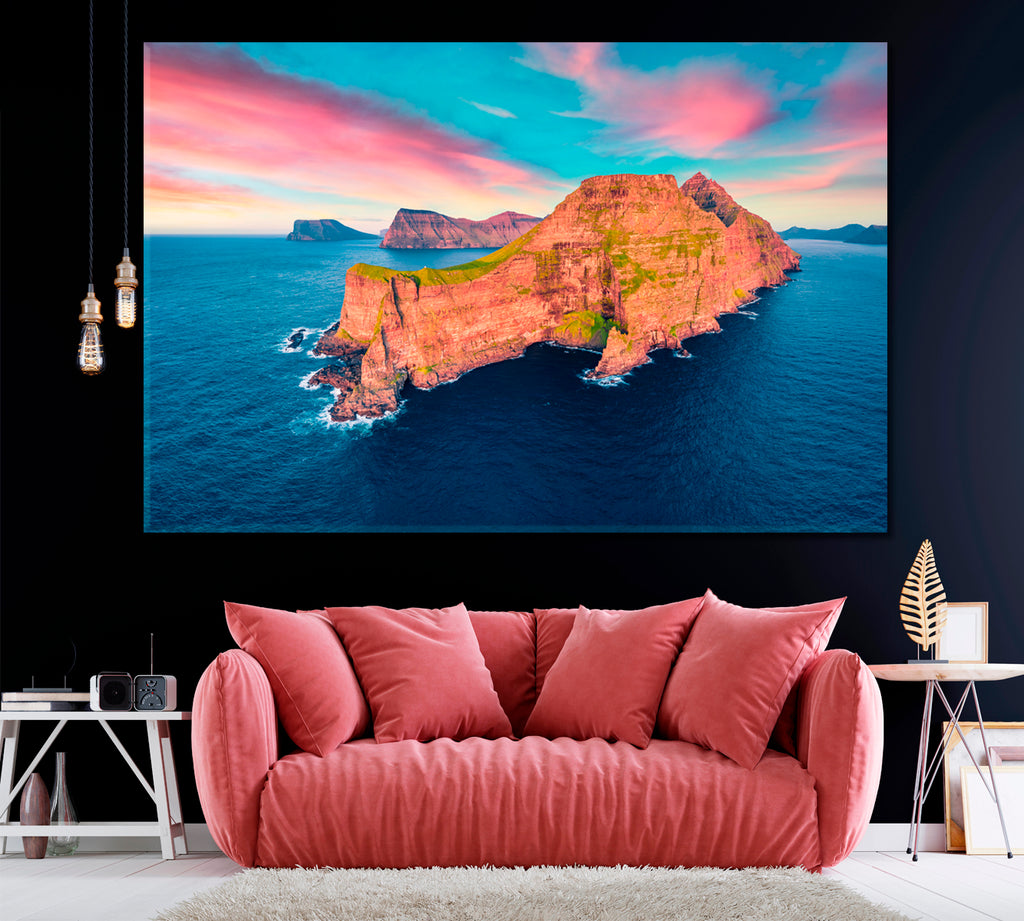 Sunset on Kalsoy Island Faroe Islands Denmark Canvas Print ArtLexy 1 Panel 24"x16" inches 