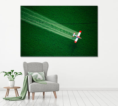 Agricultural Plane over Green Fields in Idaho Canvas Print ArtLexy 1 Panel 24"x16" inches 