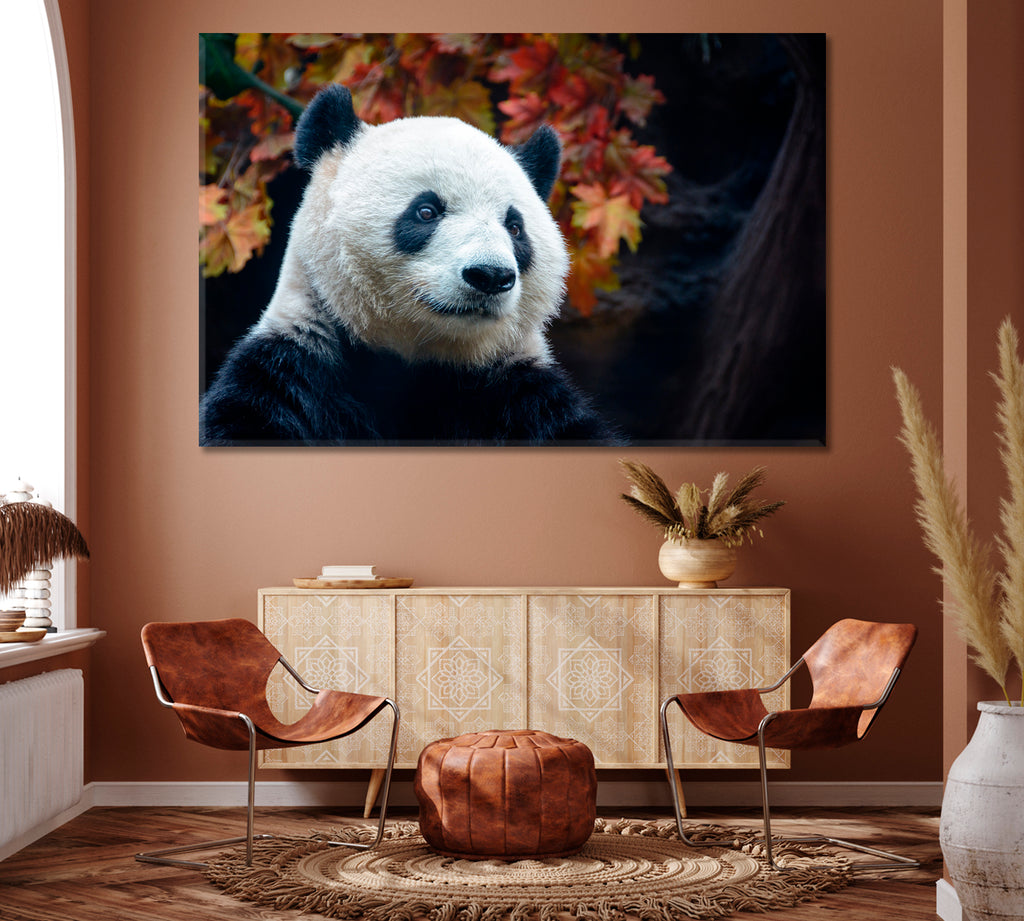 Panda Enjoy Autumn Canvas Print ArtLexy 1 Panel 24"x16" inches 