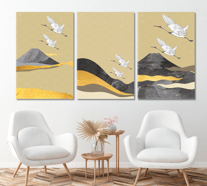 Set of 3 Modern Fuji Mountain Landscape in Japanese Style Canvas Print ArtLexy 3 Panels 48”x24” inches 