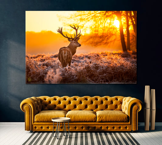 Red Deer in Richmond Park Canvas Print ArtLexy 1 Panel 24"x16" inches 