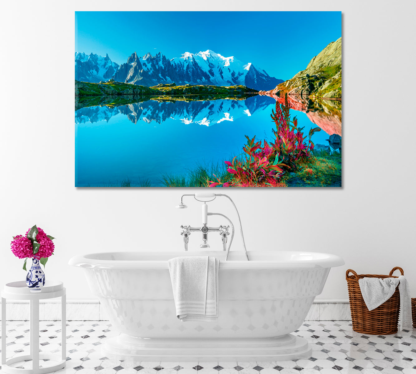 Lac Blanc Lake with Mont Blanc France Canvas Print ArtLexy 1 Panel 24"x16" inches 