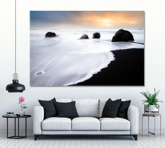 Black Sand Beach Iceland Canvas Print ArtLexy 1 Panel 24"x16" inches 