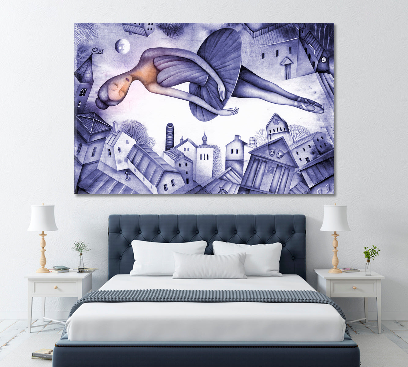 Ballerina over City in Cubism Style Canvas Print ArtLexy 1 Panel 24"x16" inches 