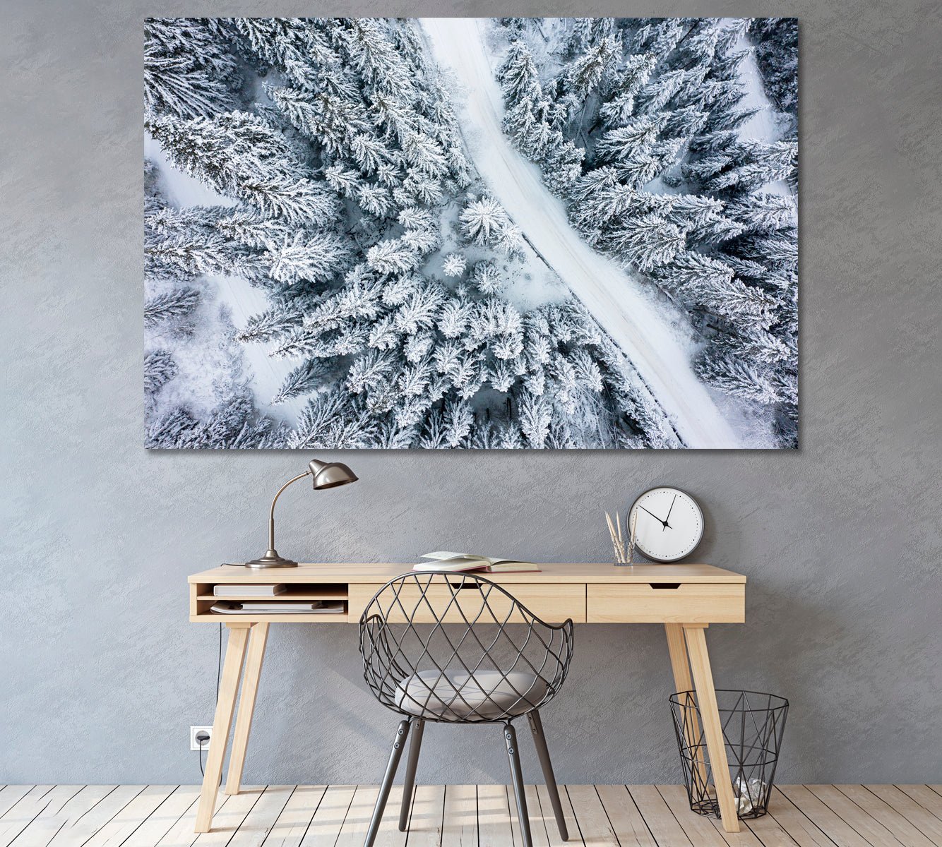 Snowy Road in Winter Forest Canvas Print ArtLexy 1 Panel 24"x16" inches 