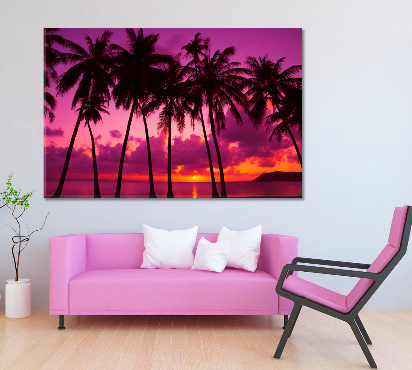 Palm Trees Silhouette at Sunset Thailand Canvas Print ArtLexy 1 Panel 24"x16" inches 