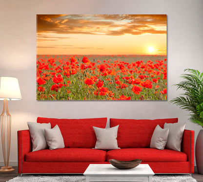 Amazing Poppy Field Landscape Canvas Print ArtLexy 1 Panel 24"x16" inches 