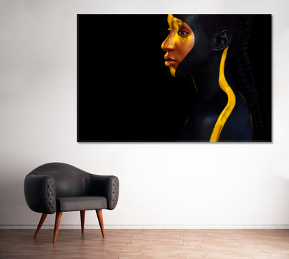 Young African Woman with Black and Yellow Body Art Canvas Print ArtLexy 1 Panel 24"x16" inches 