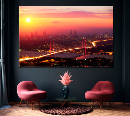Turkey and Bosphorus Bridge at Sunset Canvas Print ArtLexy 1 Panel 24"x16" inches 