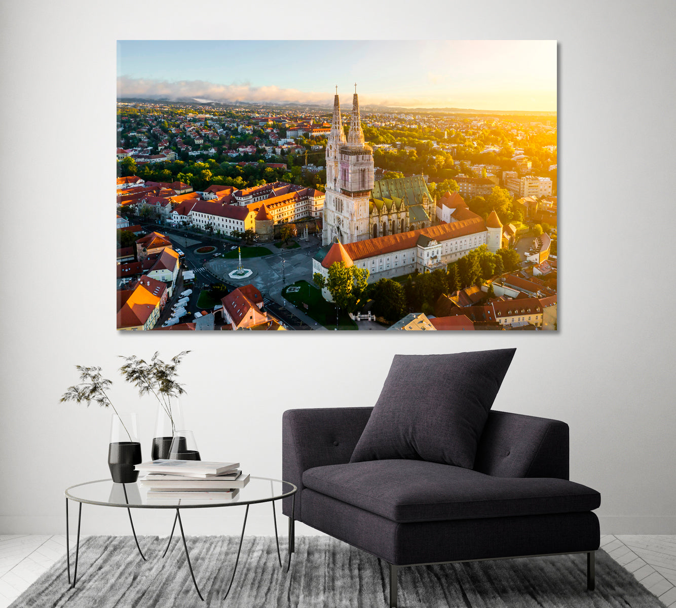 Cathedral in Zagreb at Sunrise Croatia Canvas Print ArtLexy 1 Panel 24"x16" inches 