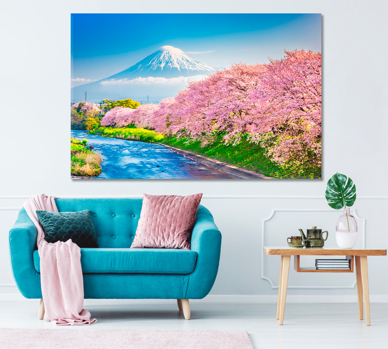 Mount Fuji with Cherry Blossoms Japan Canvas Print ArtLexy 1 Panel 24"x16" inches 