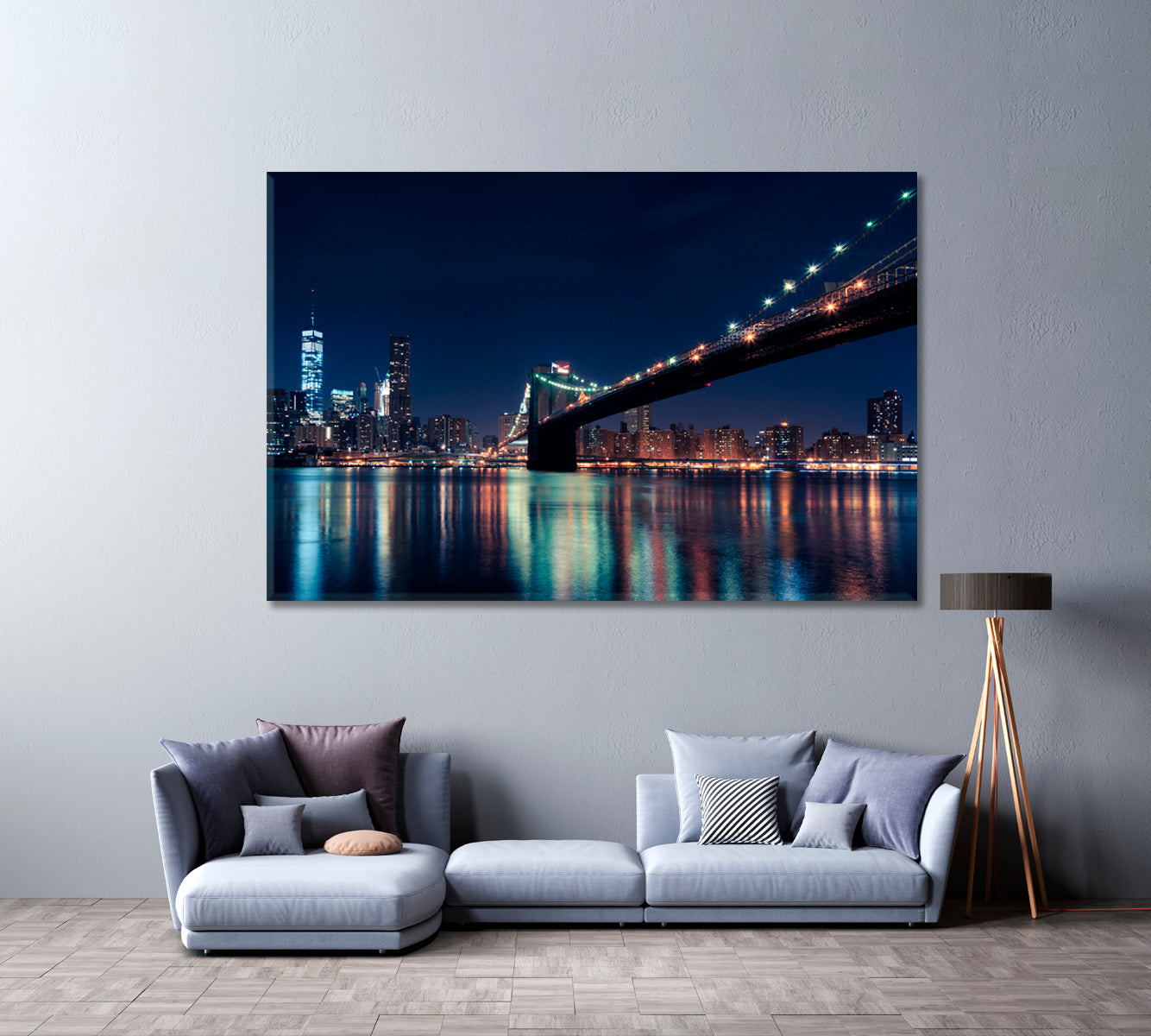 Brooklyn Bridge at Night NYC Canvas Print ArtLexy 1 Panel 24"x16" inches 