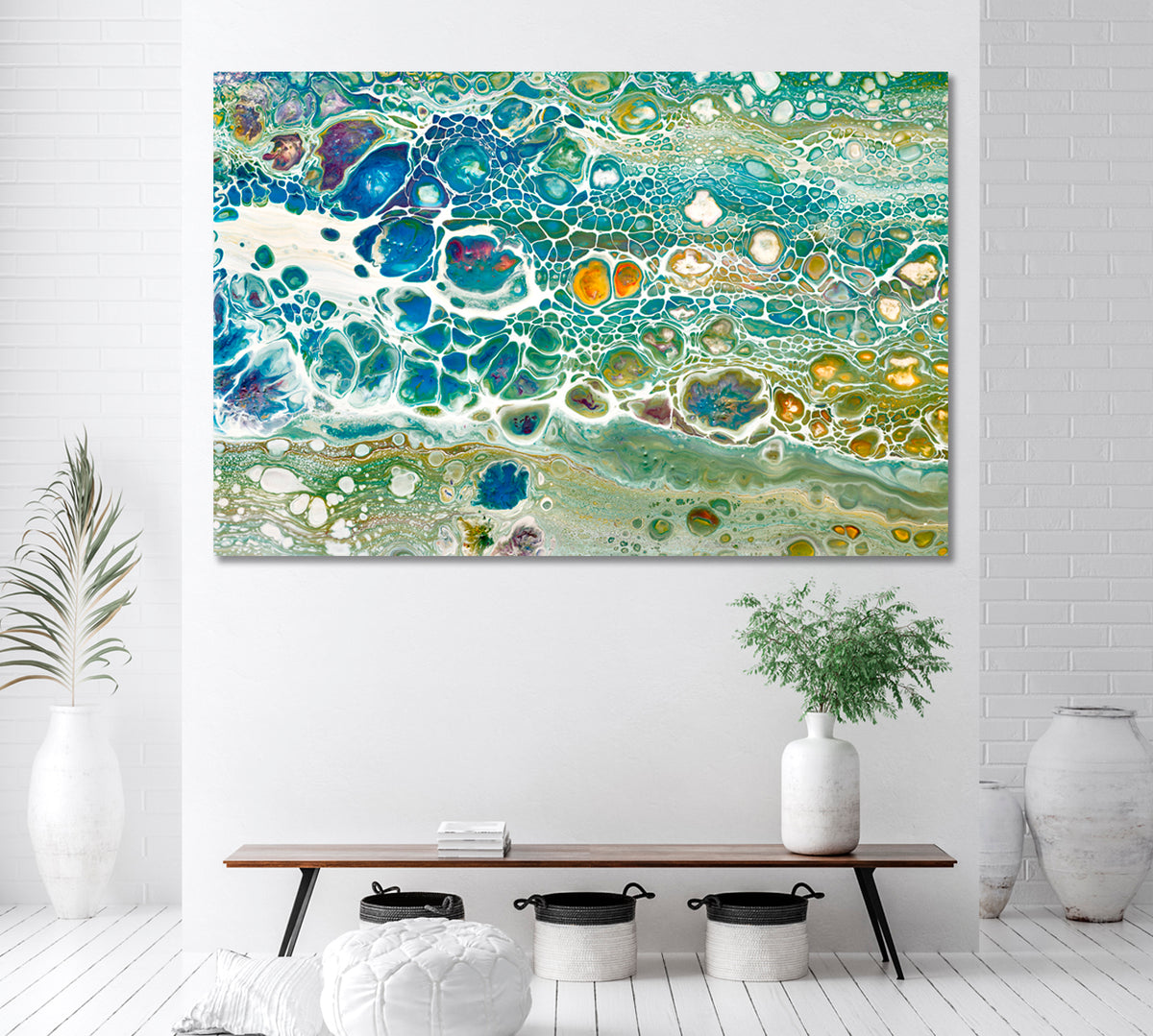 Modern Green Marble Fluid Art Canvas Print ArtLexy 1 Panel 24"x16" inches 