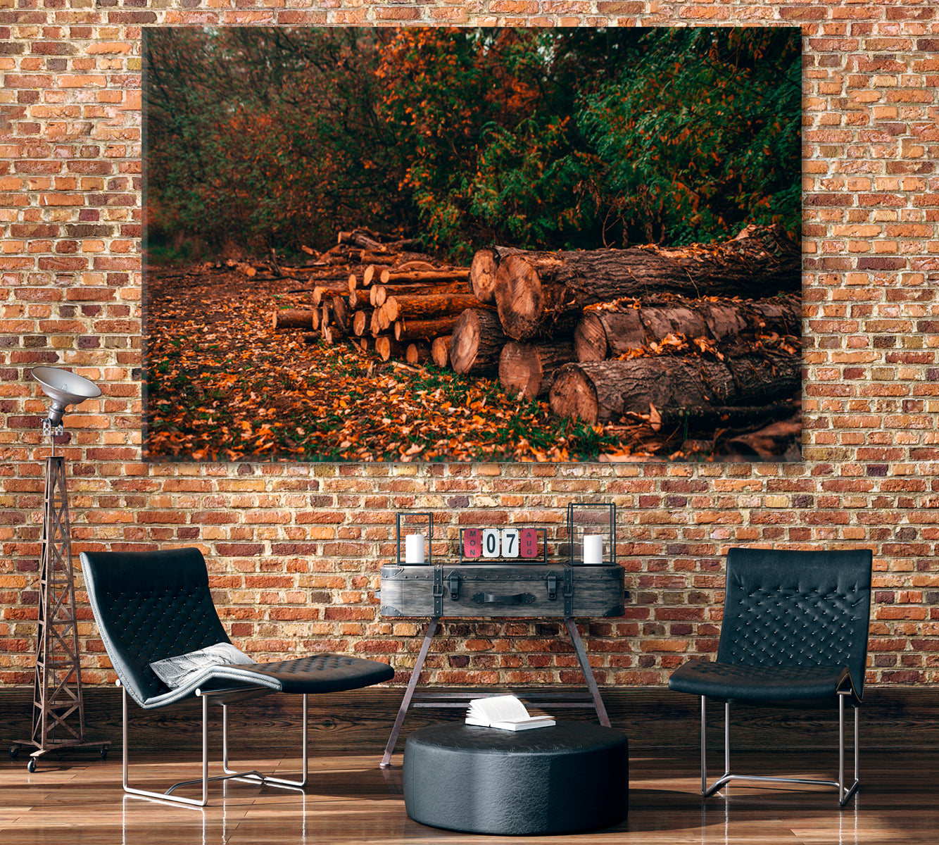 Pine Logs in Forest Canvas Print ArtLexy 1 Panel 24"x16" inches 