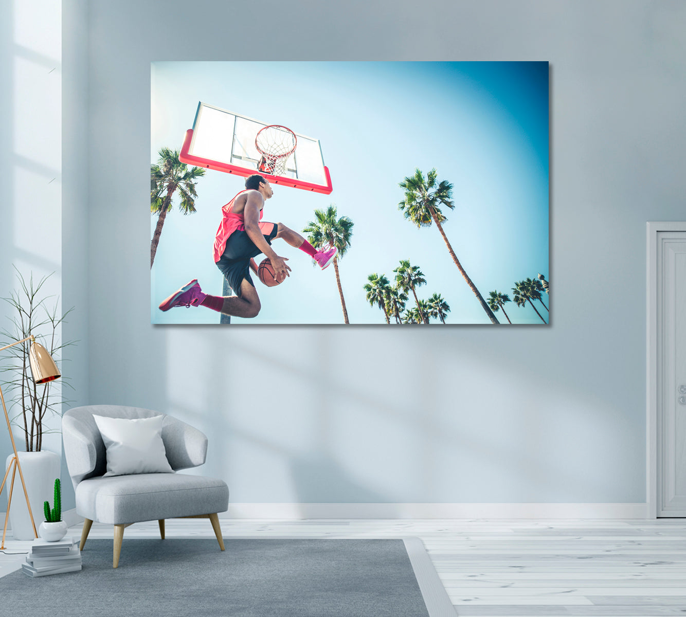 Basketball Player Making a Dunk Canvas Print ArtLexy 1 Panel 24"x16" inches 