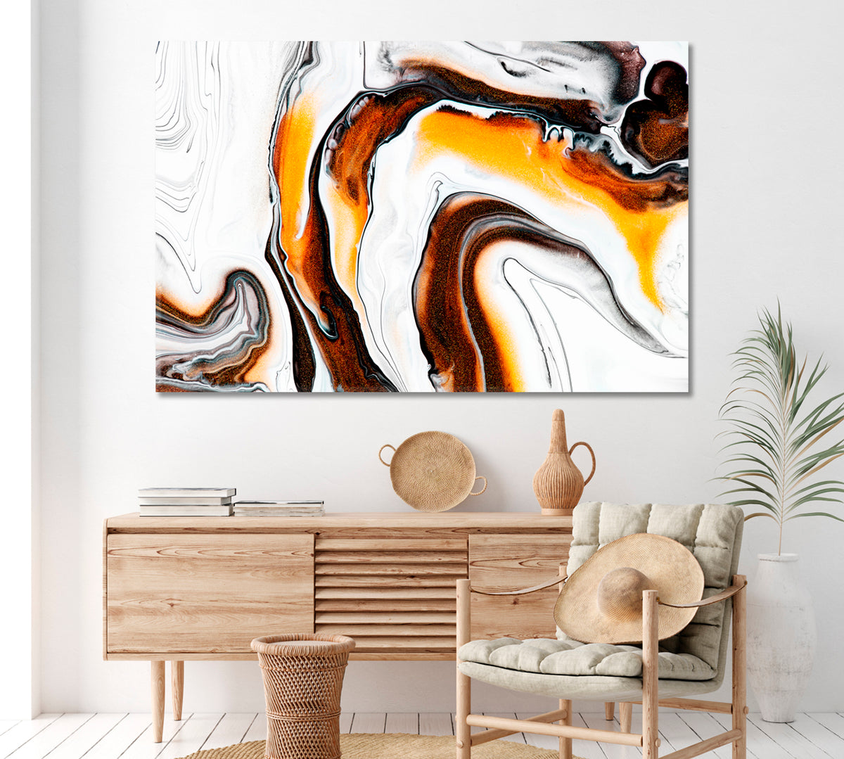 White and Gold Fluid Marble Canvas Print ArtLexy 1 Panel 24"x16" inches 