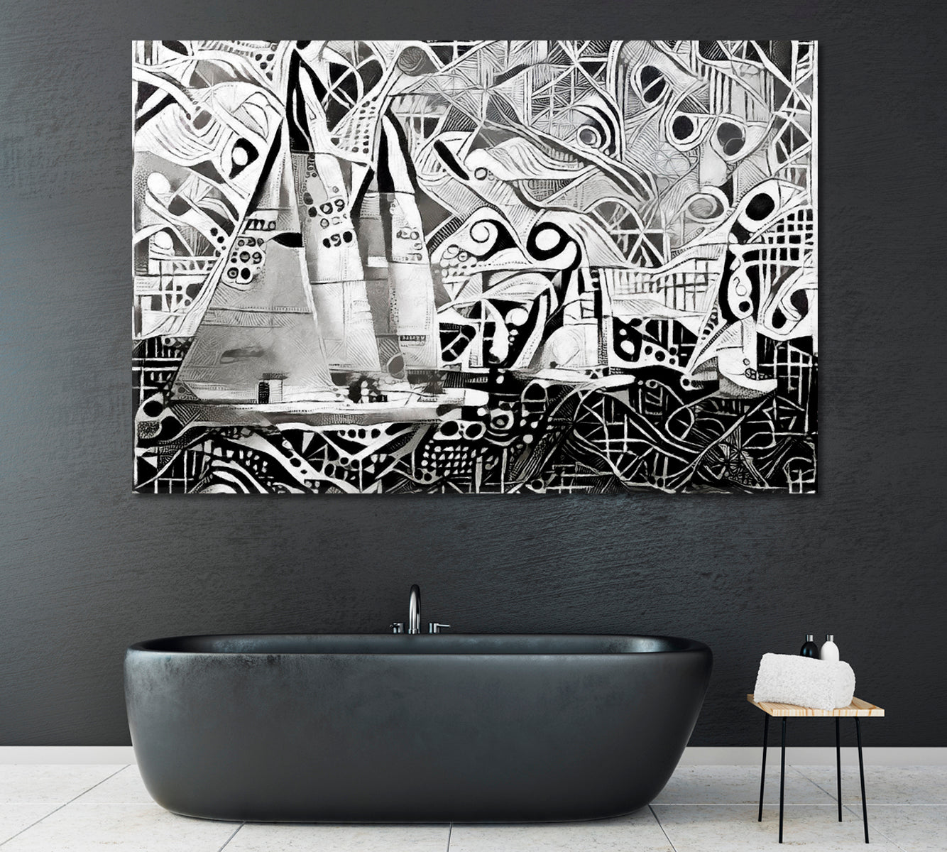 Monochrome Abstract Sailing Ship Canvas Print ArtLexy 1 Panel 24"x16" inches 