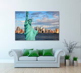 Lower Manhattan Skyline with Statue of Liberty Canvas Print ArtLexy 1 Panel 24"x16" inches 