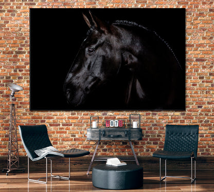 Black Horse Portrait Canvas Print ArtLexy 1 Panel 24"x16" inches 
