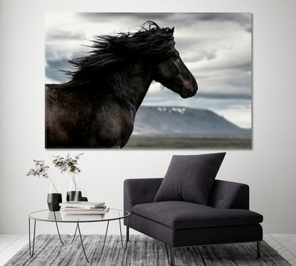 Beautiful Black Wild Horse Canvas Print ArtLexy 1 Panel 24"x16" inches 