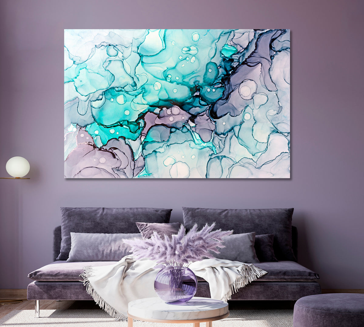 Trendy Mixed Turquoise and Purple Abstract Pattern Canvas Print ArtLexy 1 Panel 24"x16" inches 