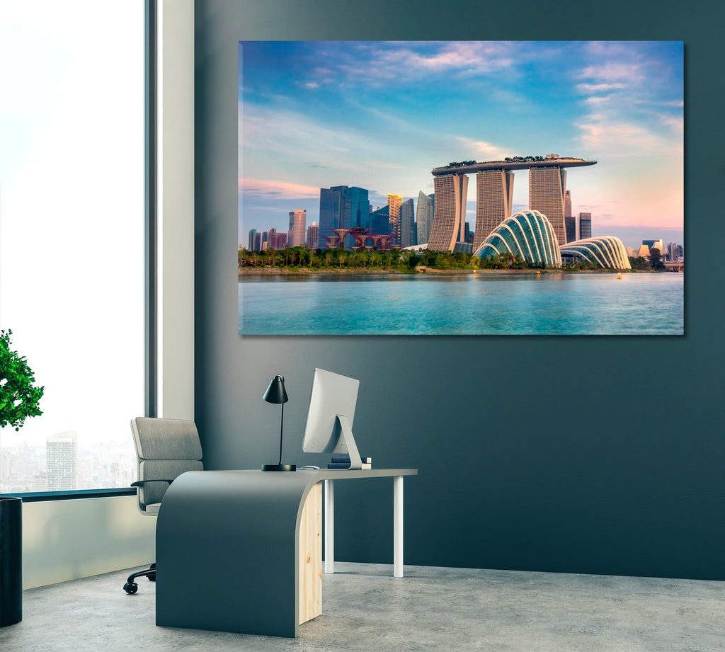 Singapore Financial District with Marina Bay Sands Canvas Print ArtLexy 1 Panel 24"x16" inches 