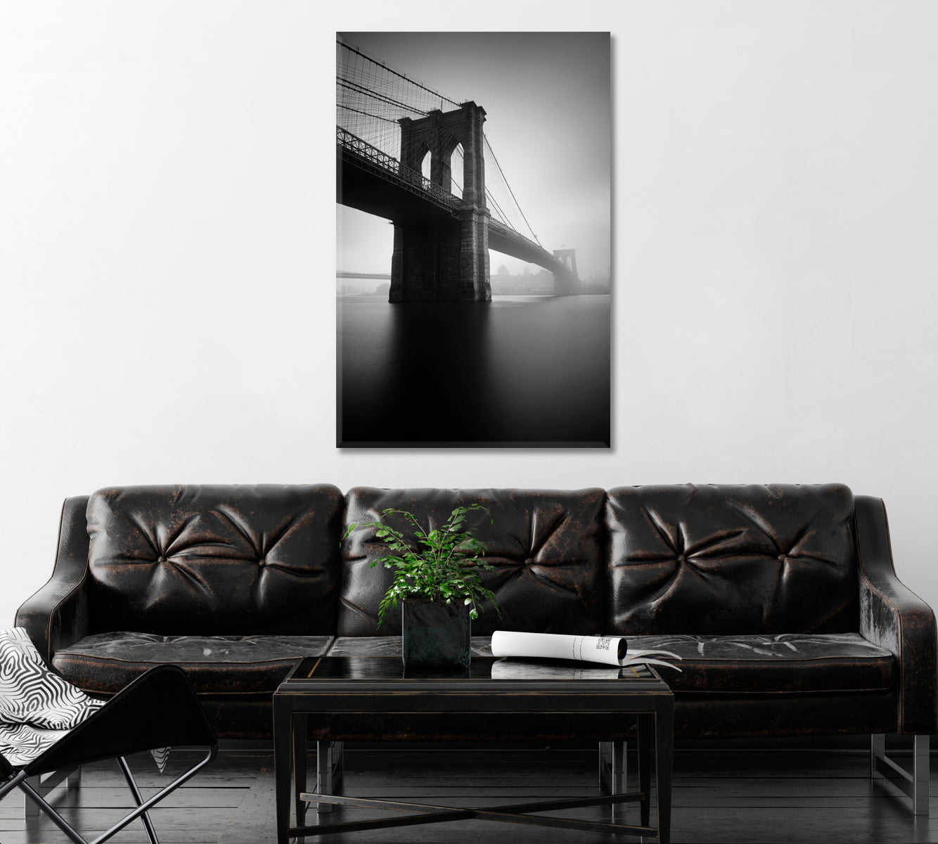 Brooklyn Bridge in Foggy Day Canvas Print ArtLexy   