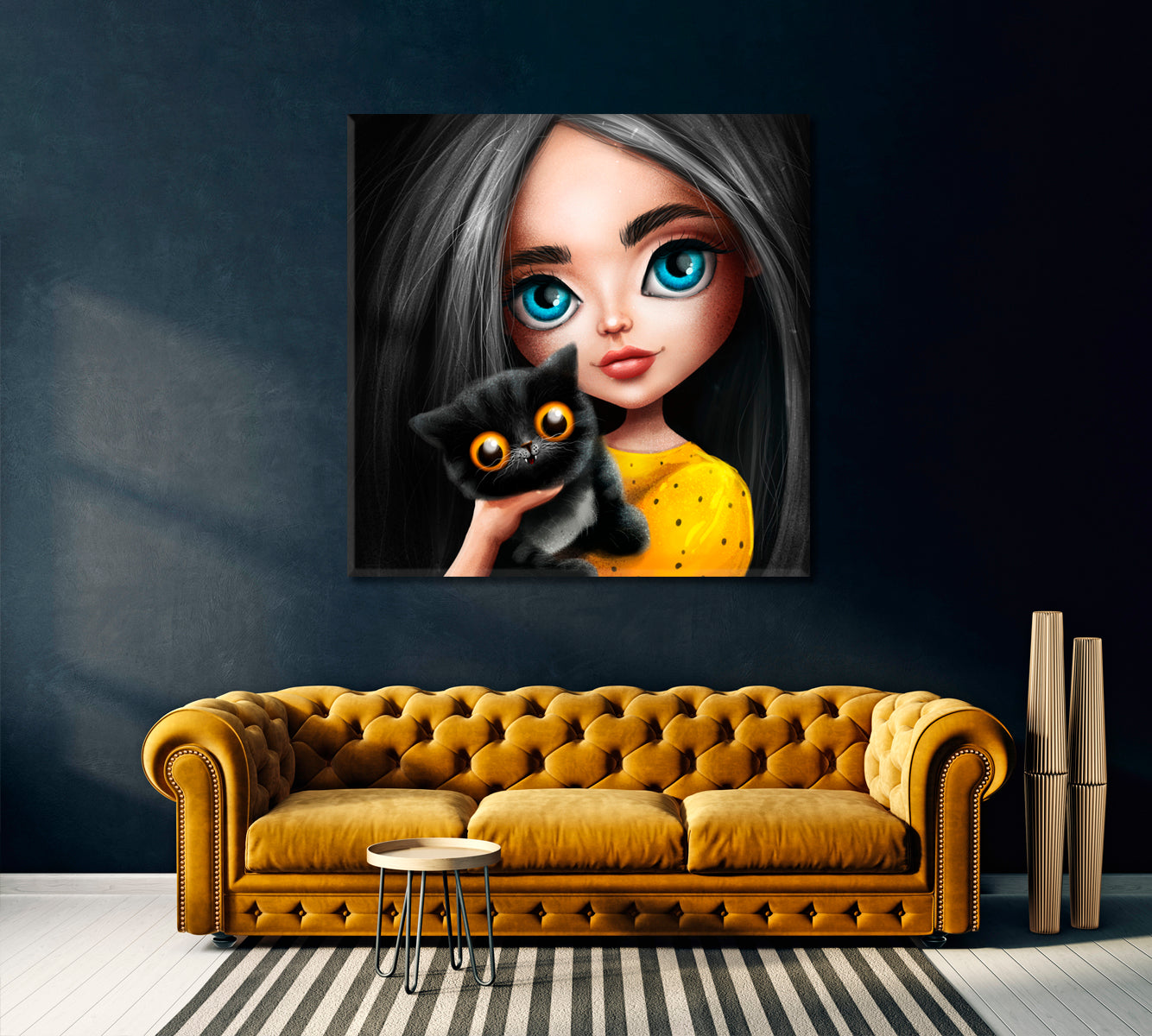 Girl with Black Cat Canvas Print ArtLexy   