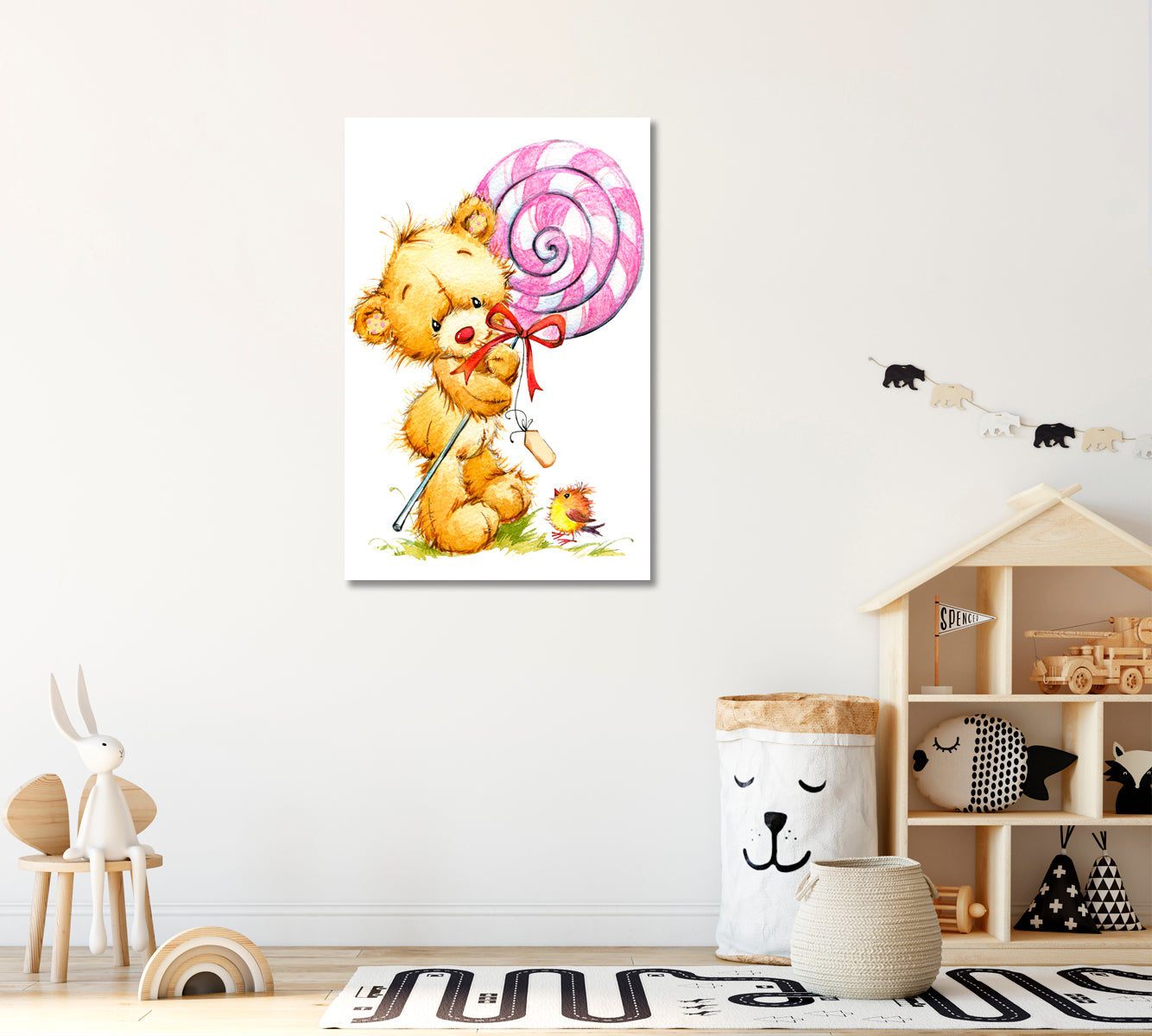Teddy Bear with Lollipop Canvas Print ArtLexy   