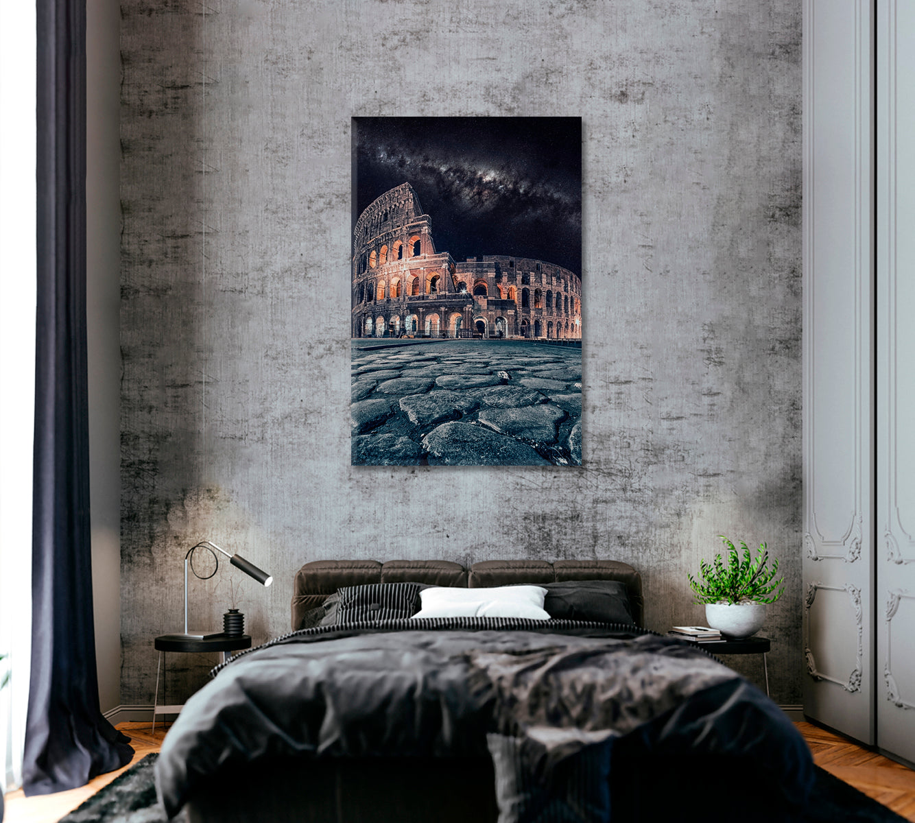 Colosseum at Night with Starry Sky in Rome Canvas Print ArtLexy   
