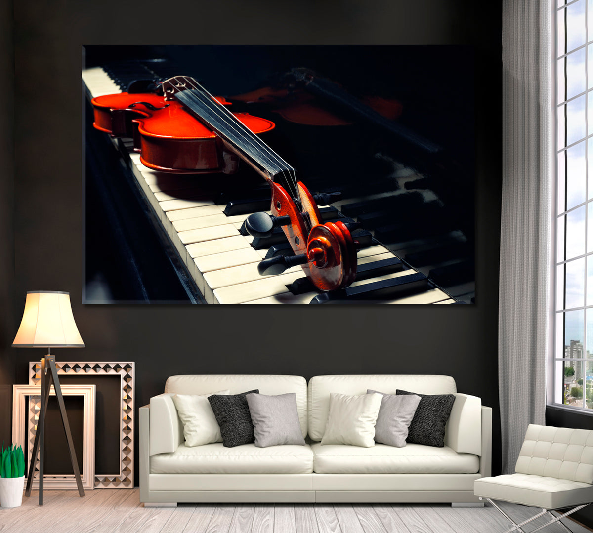Piano with Violin Canvas Print ArtLexy 1 Panel 24"x16" inches 