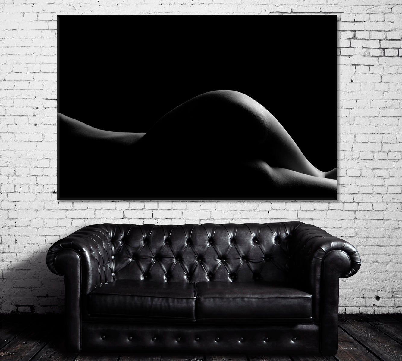 Silhouette of Nude Woman in Black and White Canvas Print ArtLexy 1 Panel 24"x16" inches 