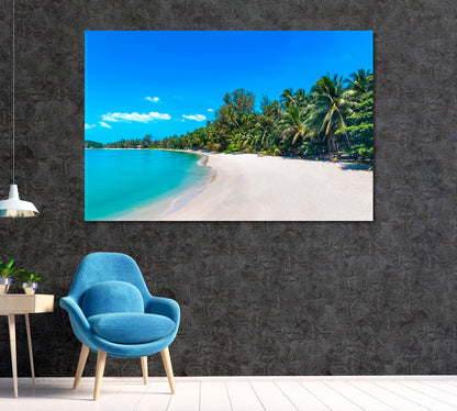 Tropical Beach with Palm Trees Koh Samui Island Thailand Canvas Print ArtLexy 1 Panel 24"x16" inches 