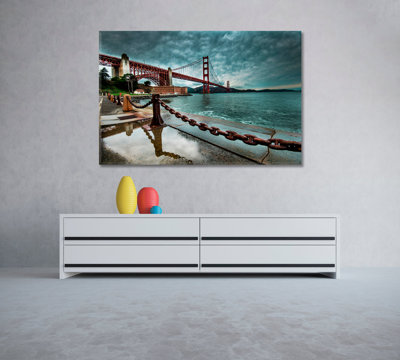 Golden Gate Bridge on Rainy Day Canvas Print ArtLexy 1 Panel 24"x16" inches 
