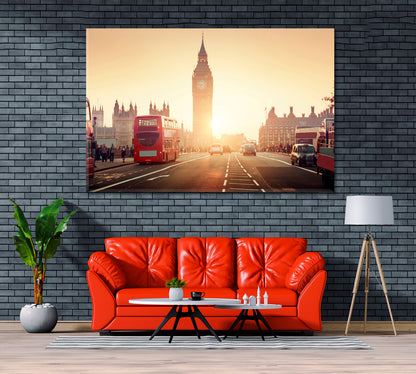 Big Ben and Red Bus London Canvas Print ArtLexy 1 Panel 24"x16" inches 