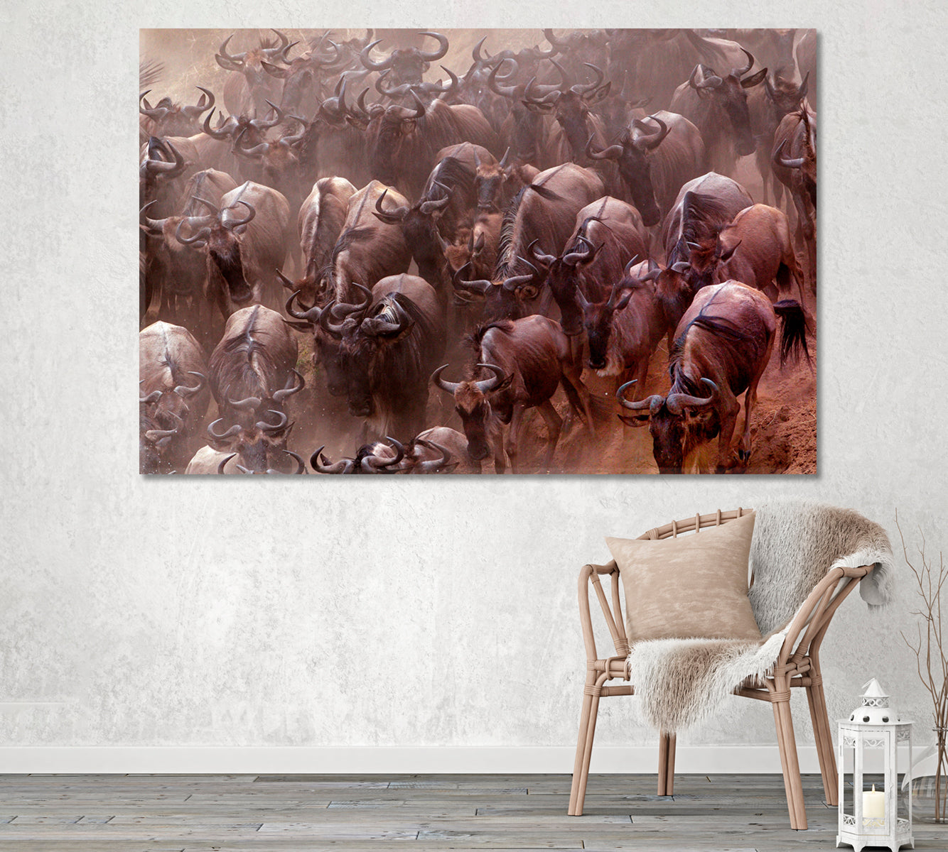 Wildebeest Crossing Mara River Kenya Canvas Print ArtLexy 1 Panel 24"x16" inches 