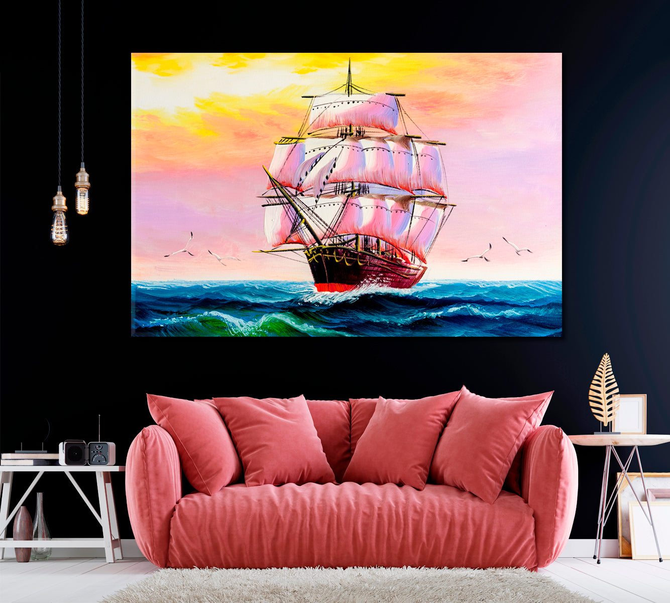 Scarlet Sail Ship Canvas Print ArtLexy 1 Panel 24"x16" inches 