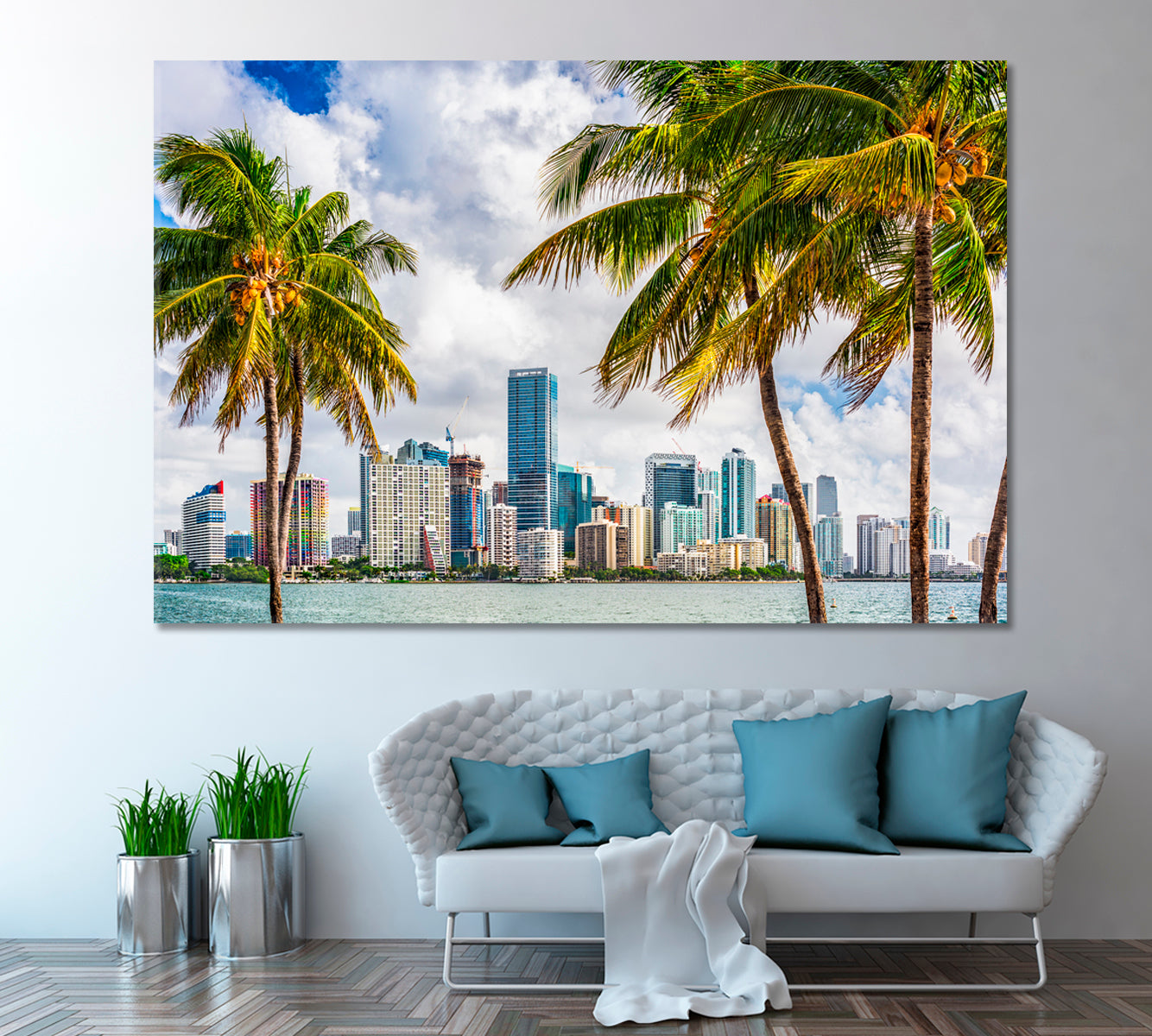 Miami Florida Downtown Skyline Canvas Print ArtLexy 1 Panel 24"x16" inches 