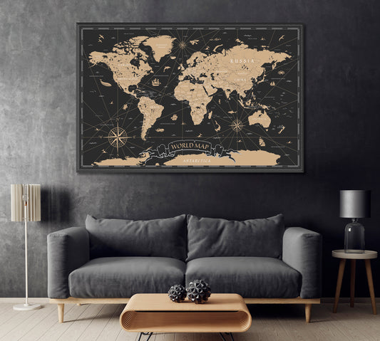 Black Vintage World Map Canvas Print ArtLexy   