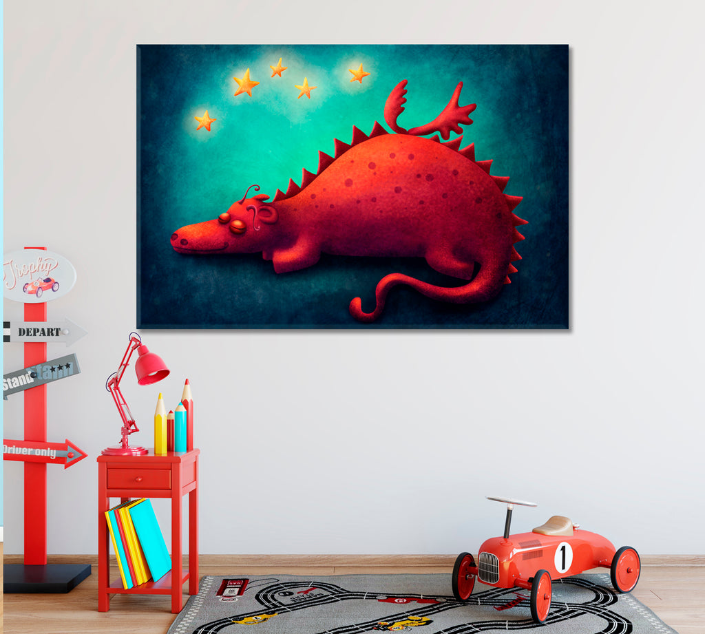 Sleeping Red Dragon Canvas Print ArtLexy 1 Panel 24"x16" inches 