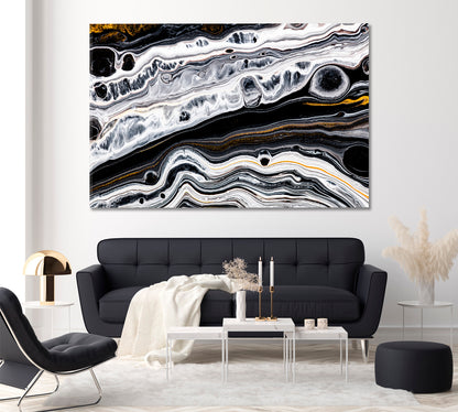 Abstract Black & White & Gold Marble Canvas Print ArtLexy 1 Panel 24"x16" inches 
